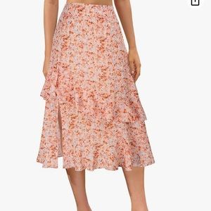 Kate Kasin Women Boho Floral Printed Side Split A Line Skirt Elastic